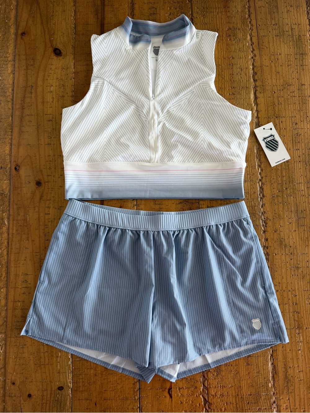 K-Swiss White Crop Top & Light Blue Shorts Set
